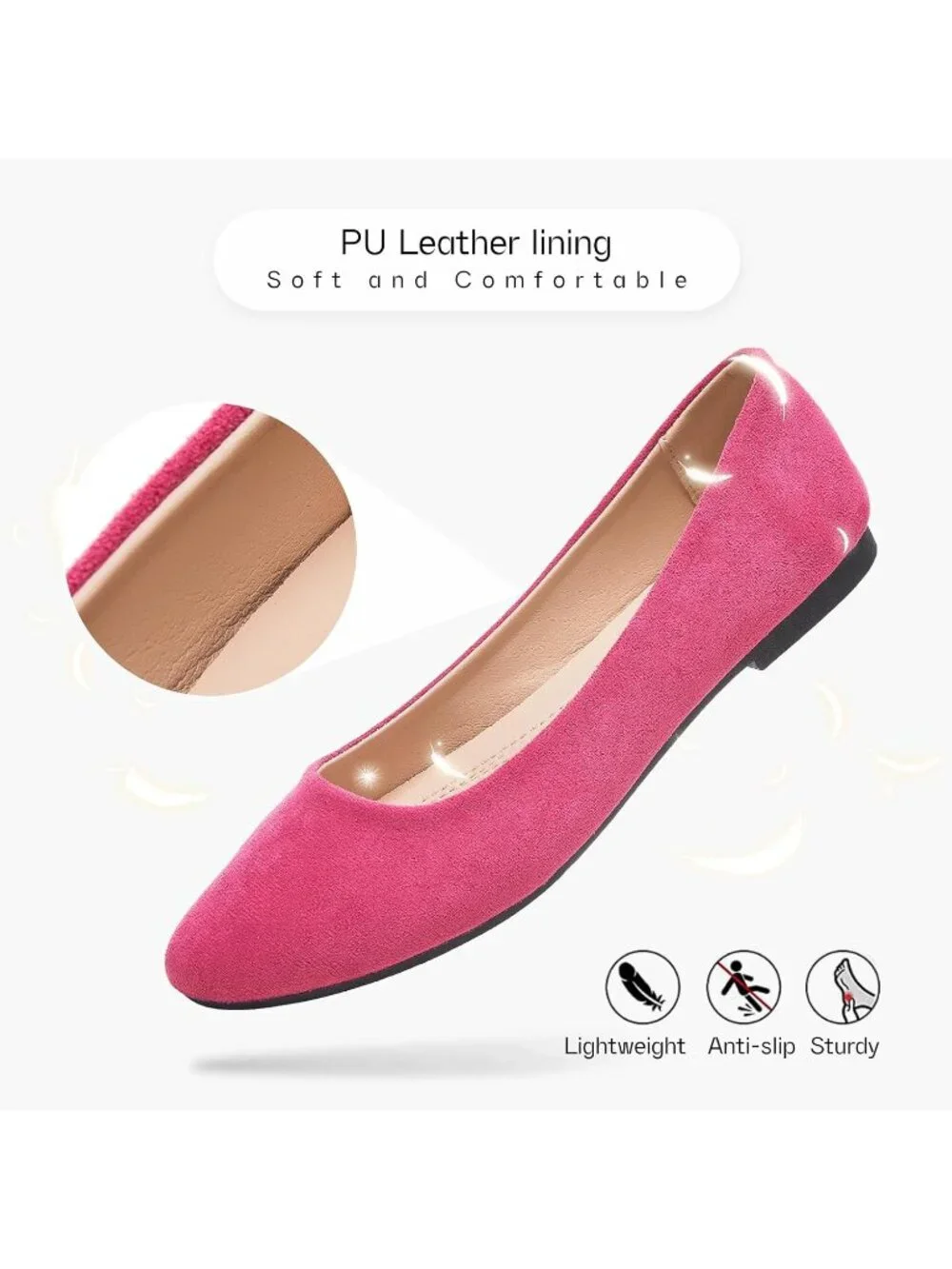 Women's Rose Pink Round Toe Ballet Flats Comfortable Ballerina Dress Shoes